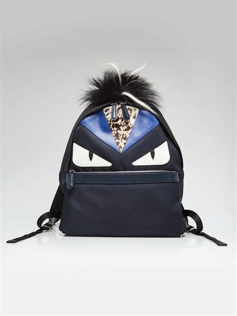 Fendi Black/Blue Nylon and Leather Monster Eyes Backpack Bag 